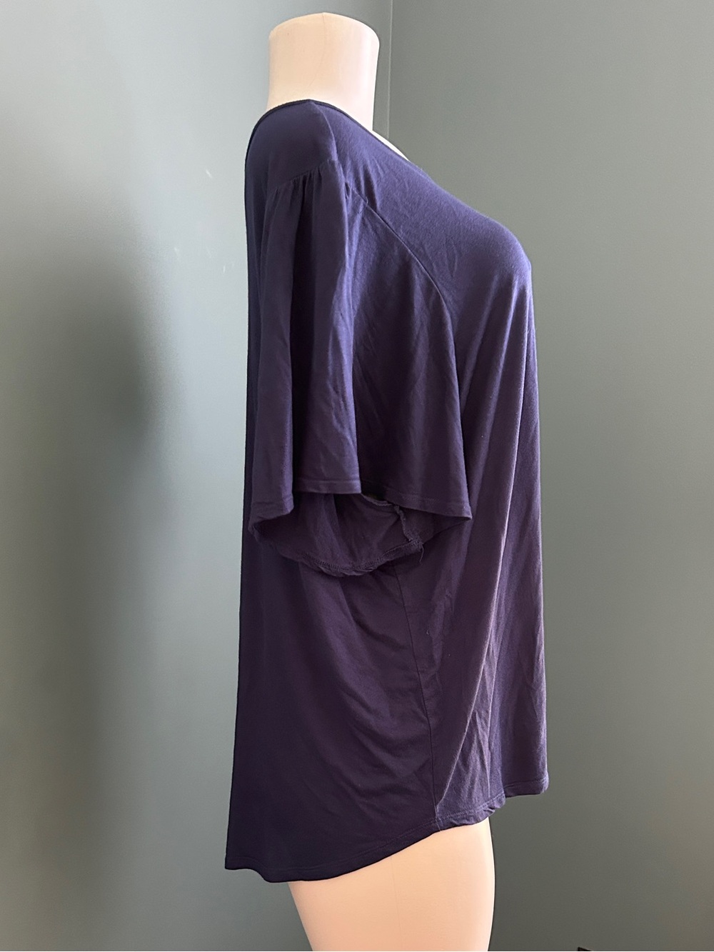Nine West Navy Short Flutter Sleeve Scoop Neck Tee Plus Size XXL - Picture 3 of 6